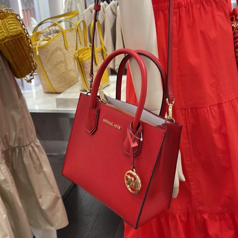 Michael Kors Mercer Medium Leather Messenger Satchel Crossbody Color: Flame NWT